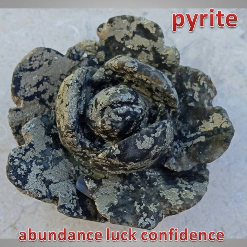PYRITE flower crystal rock mineral : abundance luck confidence CHAKRA